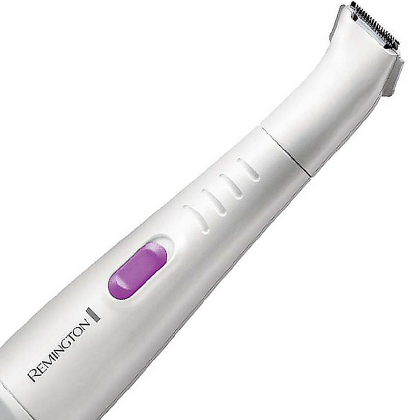 White, handheld Remington epilator with a purple button. The design is sleek and modern.