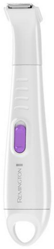 A white electric razor with a purple button and the word 'Remington' on the handle.
