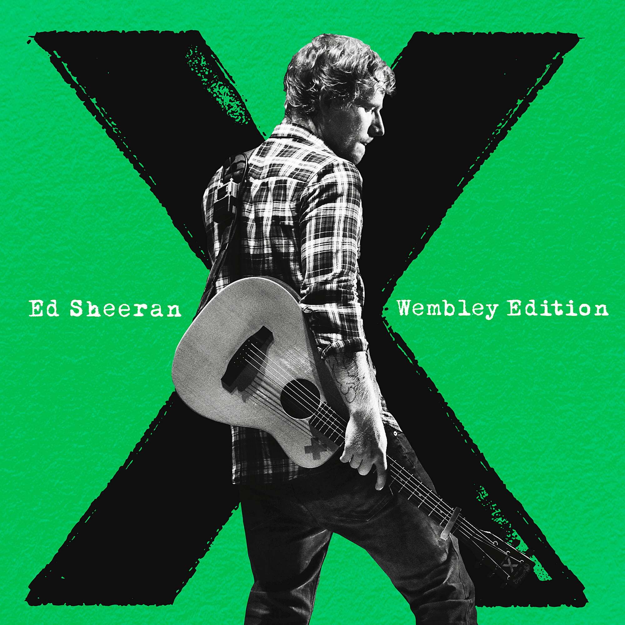 Ed Sheeran auf Albumcover mit grünem Hintergrund und großem schwarzem X dahinter.