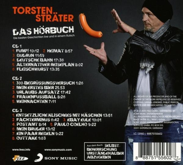 Album-Rückseite. Ein Mann hält eine Wurst, während er jongliert. Der Hintergrund ist ein Blau-Weiß-Verlauf.