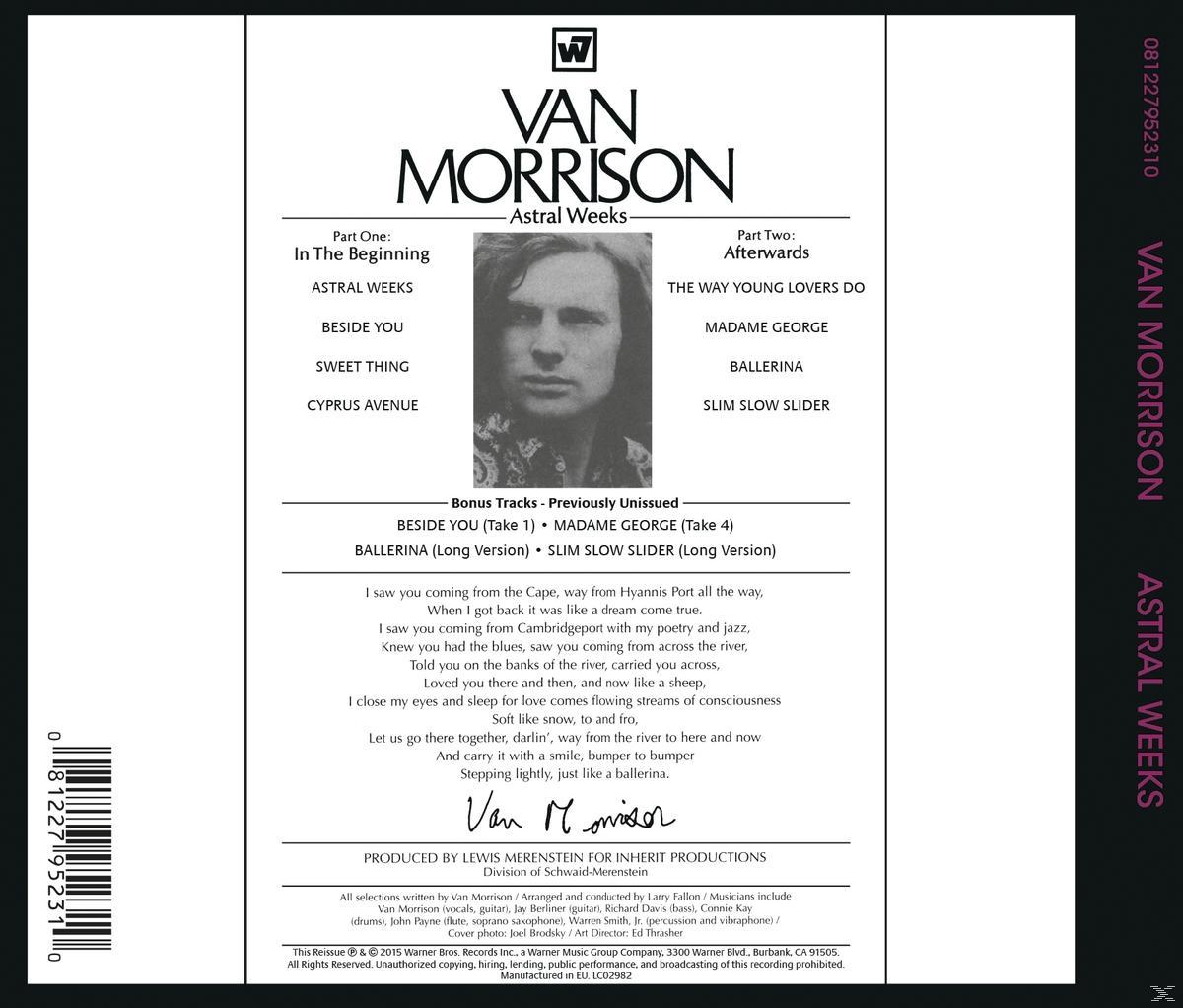 Van Morrison Album-Rückseite, Schwarz-Weiß-Porträt, Texte und Text.