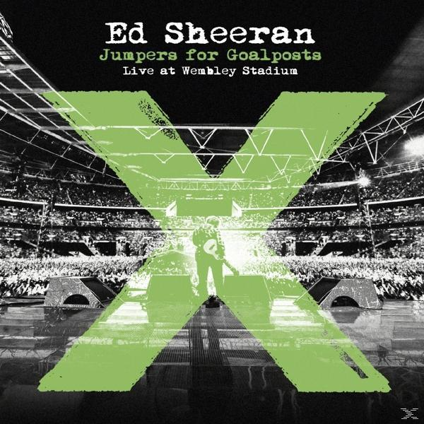 Ed Sheeran Albumcover: Jumpers for Goalposts, live im Wembley-Stadion, Bühne mit großem X-Overlay.