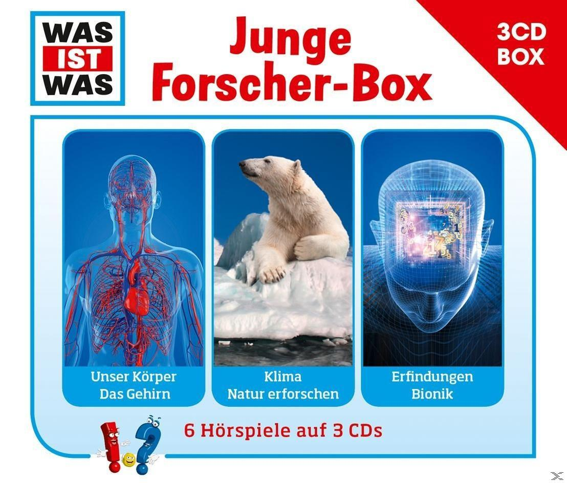 Lehrreiche CD-Box mit Bildern vom Körper, einem Eisbären und einem Gehirn sowie deutschem Text.
