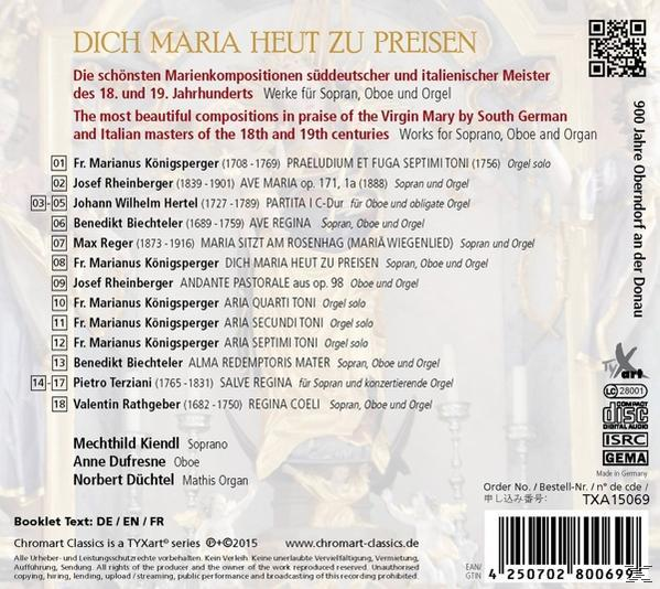 Rückseite einer CD-Hülle mit Text. Text: Dich Maria Heut Zu Preisen.