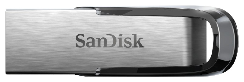 Silberner Sandisk USB-Stick. Das Sandisk-Logo ist auf dem Gerät sichtbar.
