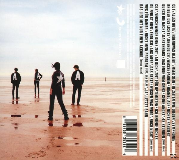 Albumcover mit vier Personen, die an einem Strand stehen. Text und Details sind auf dem Cover.