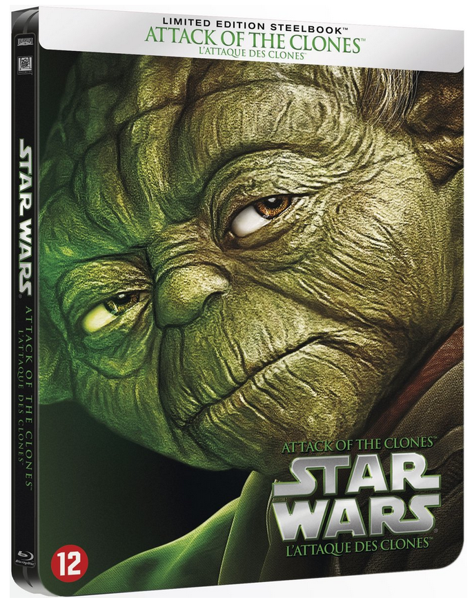 Star Wars DVD-hoes met Yoda's gezicht, groen en gerimpeld, met tekst.
