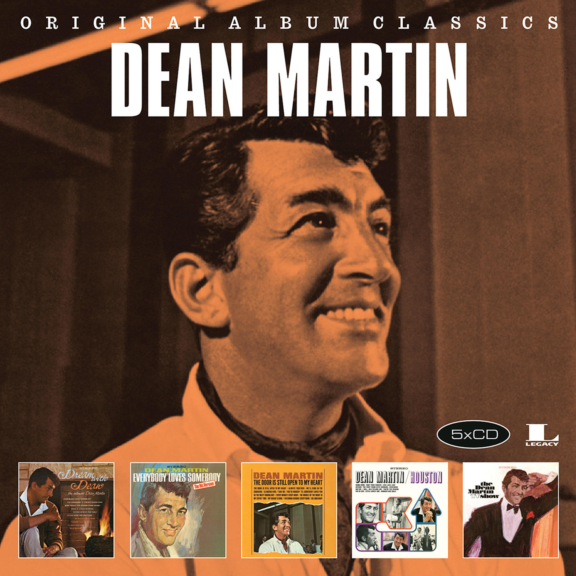 Albumcover: Dean Martin lächelt, darunter Bilder seiner Alben und der Text 'Original Album Classics'.