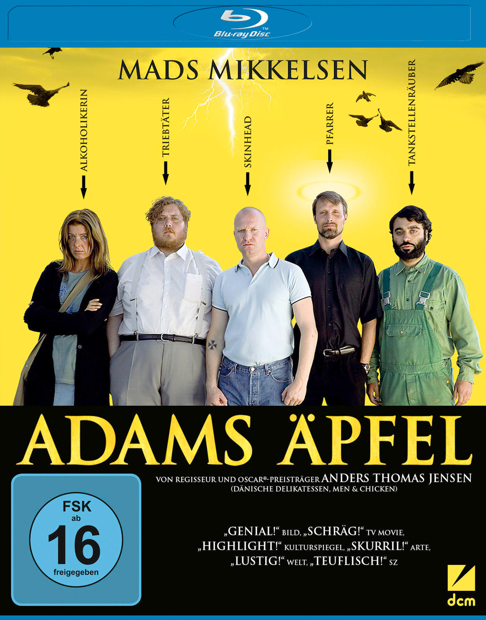Filmposter mit einer Gruppe von Personen, mit dem Text 'Adams Äpfel'.