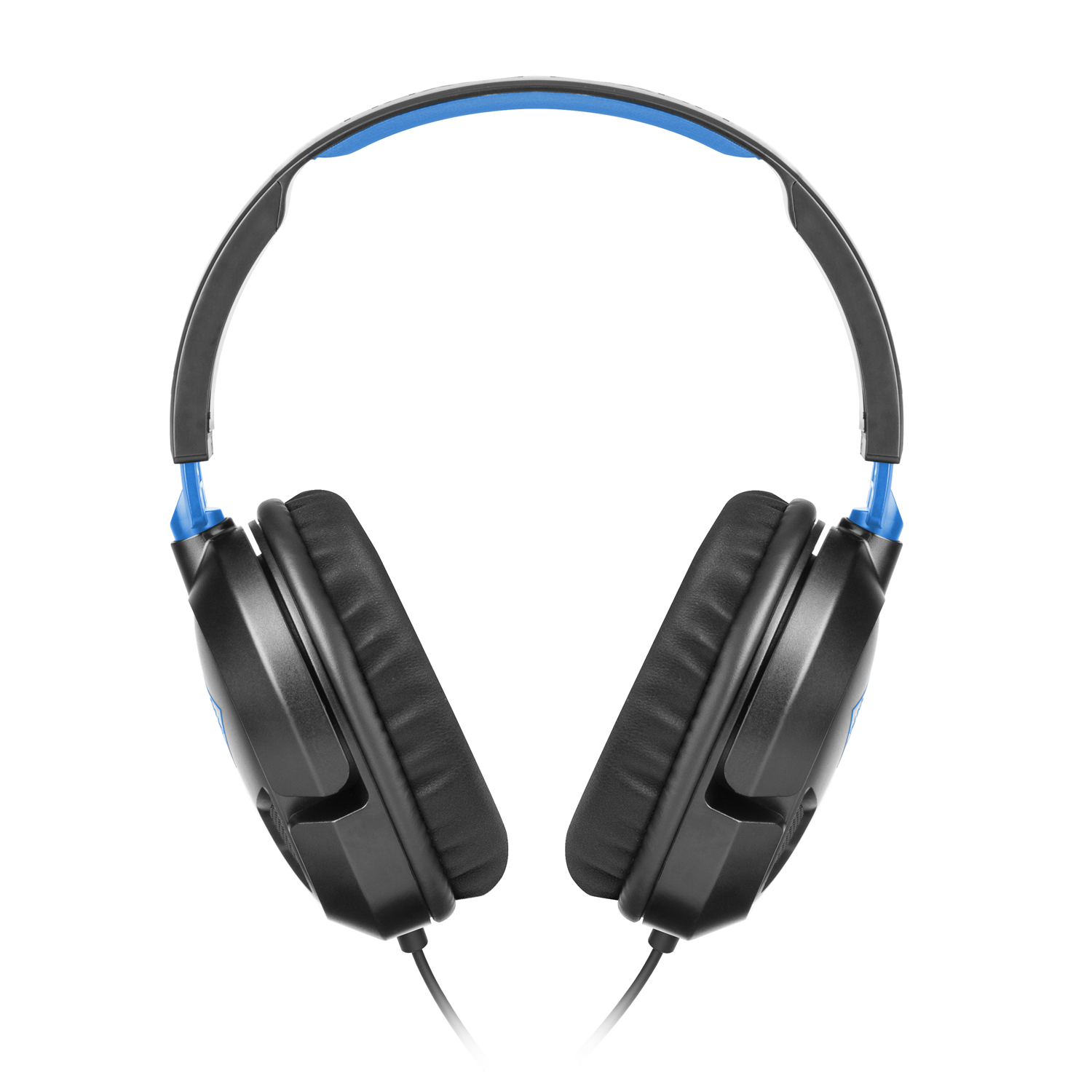 Zwarte en blauwe over-ear koptelefoon. De oorschelpen zijn zwart, de hoofdband is zwart en blauw.