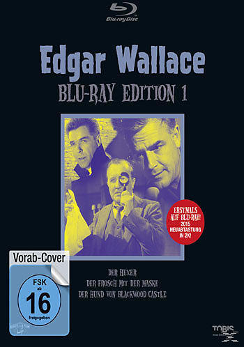 Edgar Wallace Blu-ray-Cover. Drei Männer, einer hält eine Lupe. Dunkle Umgebung.