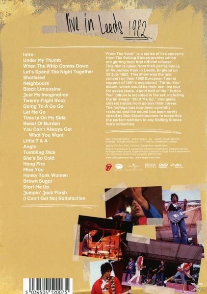 Rückseite einer DVD mit Songliste und Live-Band. Text auf Englisch.