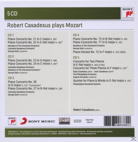 CD-Cover: Robert Casadesus spielt Mozart, Kompositionsliste.