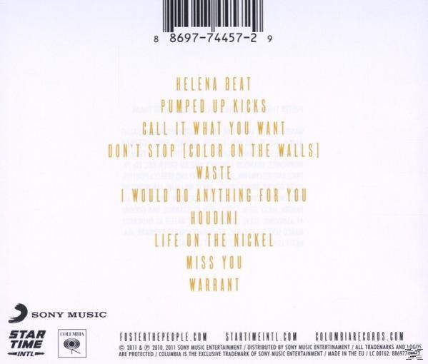 Albumcover mit der Titelliste eines Albums von Foster the People.