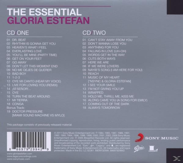 CD-Cover mit Titelliste und Künstlername 'Gloria Estefan'.