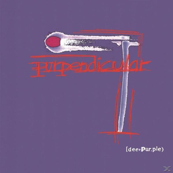Albumcover für 'Purpendicular' von Deep Purple, mit einem abstrakten rot-weißen Design auf Lila.