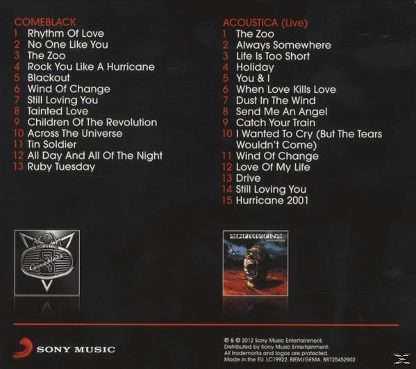 Albumcover mit Titeln und Albumcover der Scorpions.
