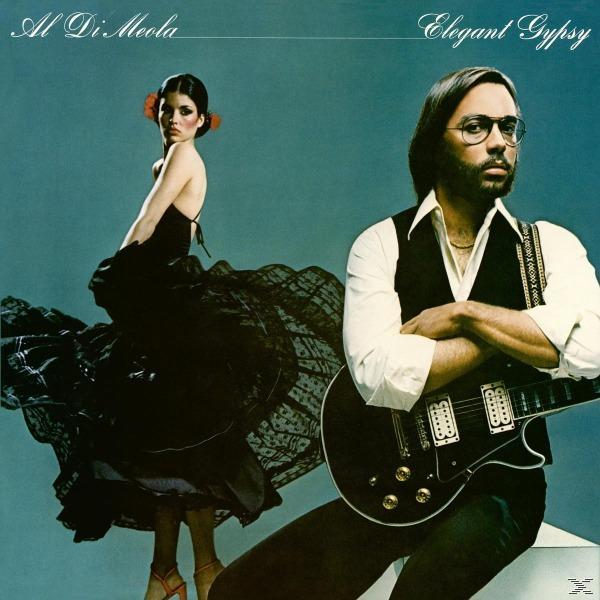 Album borító Al Di Meolával és egy fekete ruhás nővel. A cím 'Elegant Gypsy'.
