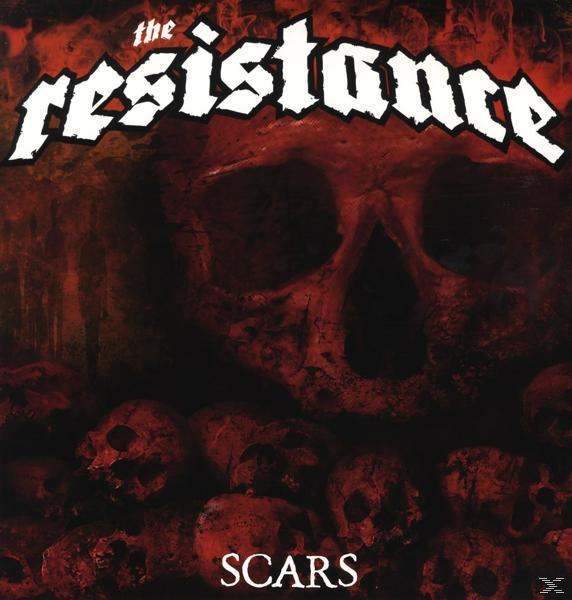 Album borító. Cím: The Resistance. Egy nagy koponya és kisebb koponyák vörös tónusokban. A SCARS szó alul.