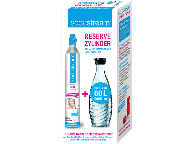 Glaskaraffe) Reservepack + SODASTREAM (Kohlensäure-Zylinder 2200065490 60L