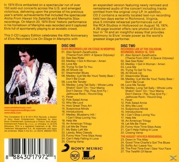 on Memphis - Presley as Recorded (CD) Elvis Elvis Stage Live in Edition) - (Legacy