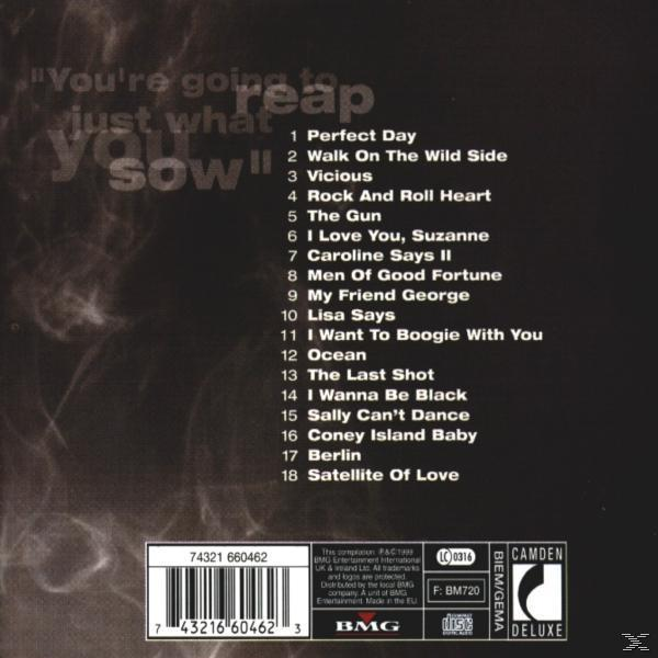 Albumcover mit Text und einer Liste von Songs. Der Hintergrund ist dunkel.