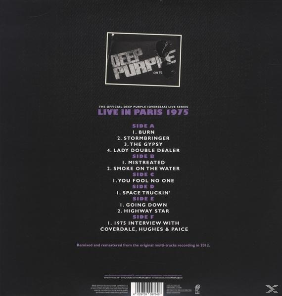 Albumcover: Rückseite mit Titelliste, Credits und schwarzem und lila Farbschema.
