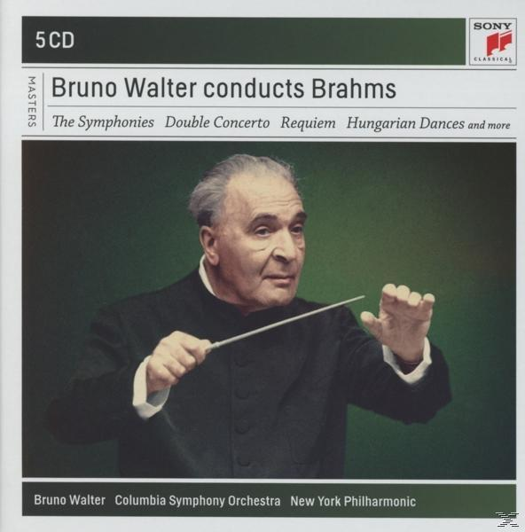 Album borító, Bruno Walter Brahms-t vezényel, öltönyös férfival, szöveg.