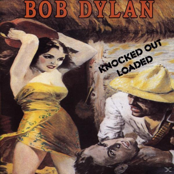 Album borító. Sárga ruhás nő kalapot tart. A földön fekvő férfit egy másik férfi fogja. 'BOB DYLAN' felül.