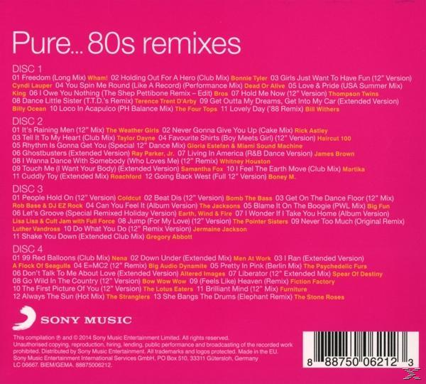 Pure 80er CD-Album-Rückseite. Liste der Songs und Credits. Schwarz-weißes Design.