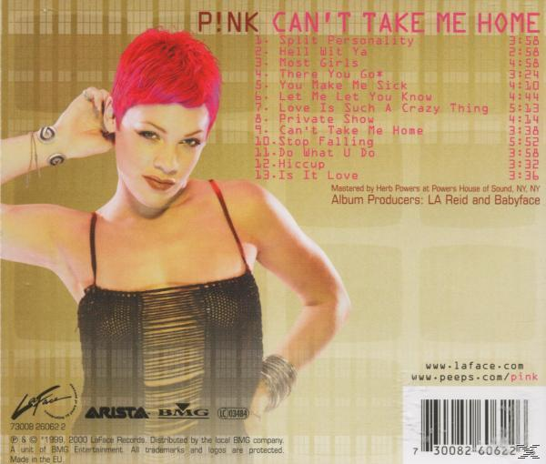Album-Rückseite mit einer Frau mit pinken Haaren und Text über Songtitel.