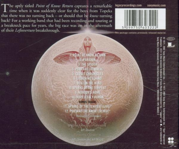 CD-Rückseite mit Songtiteln und einem Bild einer Kugel mit einem Engel. Der Text ist auf Englisch.
