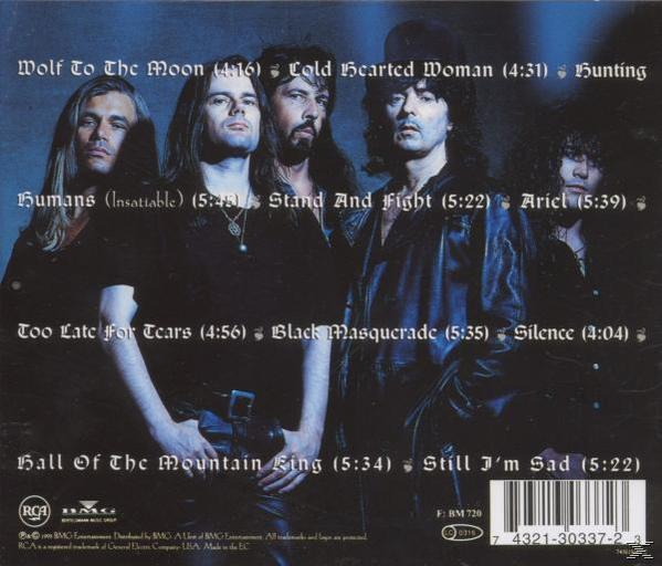 Albumcover mit fünf Männern, langen Haaren, dunkler Kleidung und Liedtiteln.
