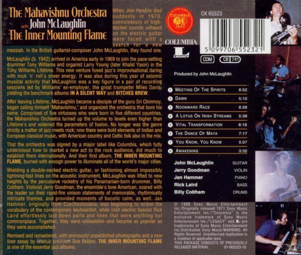 CD-Cover von The Mahavishnu Orchestra. Es hat den Namen der Band, Songtitel und ein Bild eines Mannes.