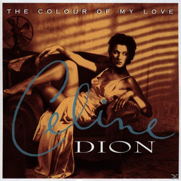 Album borító. Nő ruhában a kanapén. Cím: Celine Dion - The Colour of My Love.