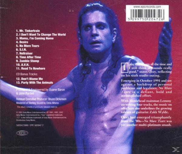 CD-Cover mit Ozzy ohne Hemd, Titelliste links, Text rechts.