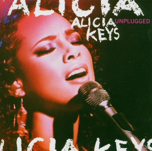 Albumcover von Alicia Keys, die in ein Mikrofon singt. Text: Alicia Keys, Unplugged.