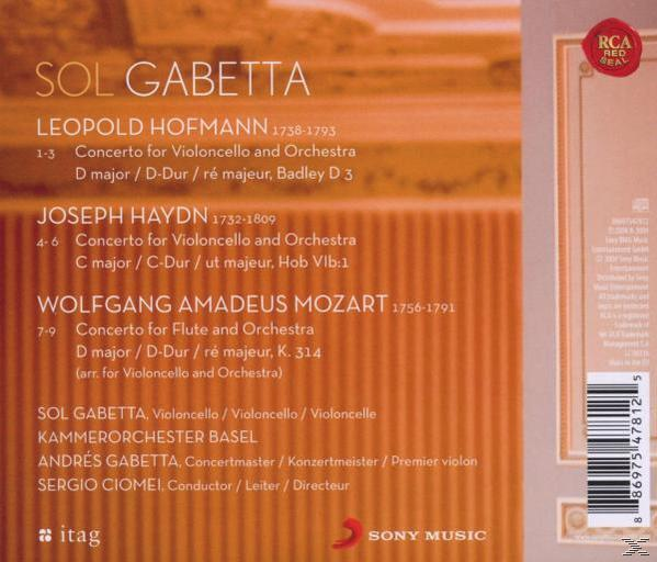 CD borító zenei információkkal, Sol Gabetta-val és zenekari részletekkel.