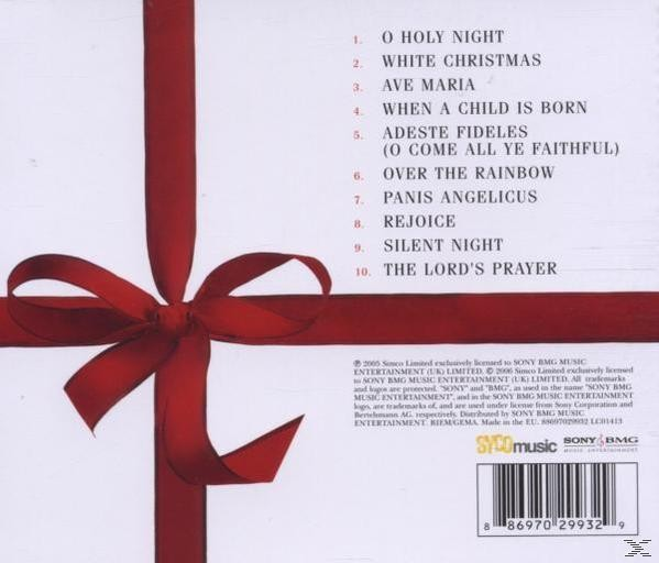 CD-Cover mit rotem Band und einer Trackliste zu Weihnachten.