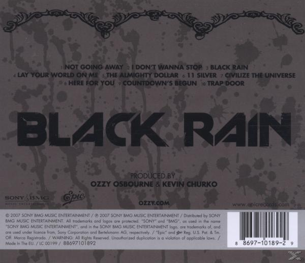Rückseite der CD 'Black Rain'. Enthält Titelliste, Albumtitel und Produktionscredits.