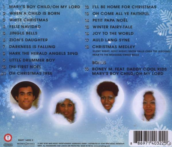 Albumcover mit Fotos von Personen, Text und Winterthema. Weiße Schneeflocken auf blauem Hintergrund.