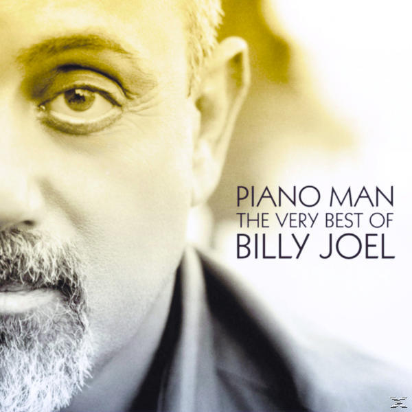 Pochette d'album avec le visage d'un homme, texte : Piano Man, The Very Best of Billy Joel.
