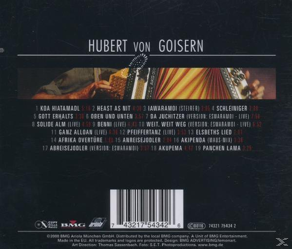 Hubert von Goisern-Albumcover. Eine Person spielt ein Akkordeon. Text und Details sind auf dem Cover.