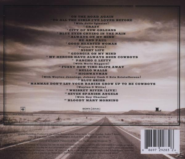 Rückseite einer CD mit Titelliste, Straßenillustration und Text.