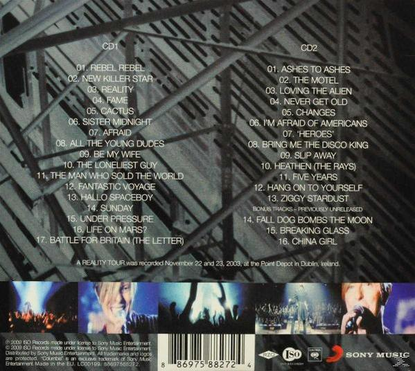 David Bowie CD mit Tracklisten von einer Reality Tour, Live-Performance.