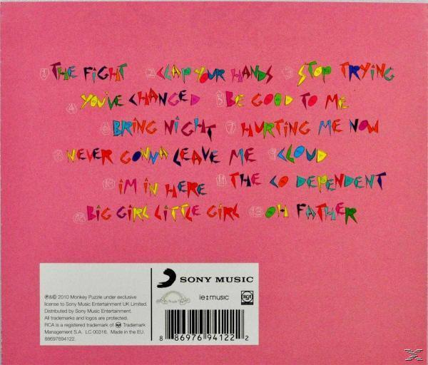 CD-Hülle: Rosa Hintergrund mit Songtiteln in verschiedenen Farben und Sony Music Logo.