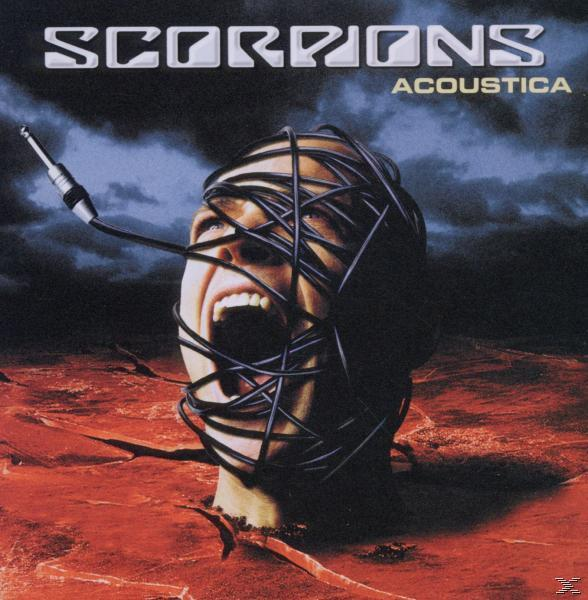 Albumcover für 'Acoustica' von Scorpions, ein Gesicht ist mit Drähten umwickelt.