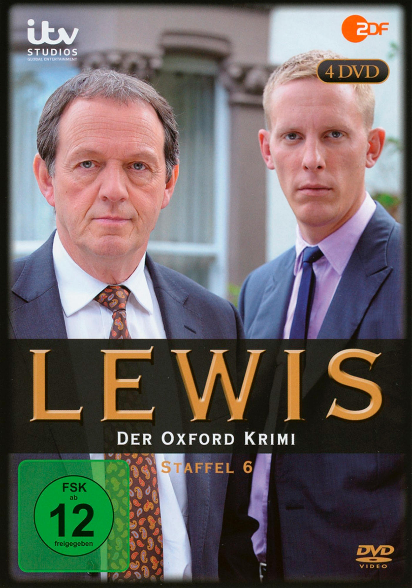 DVD-Cover für "Lewis". Zwei Männer in Anzügen, dunkler Hintergrund. Titel: LEWIS. Staffel 6.