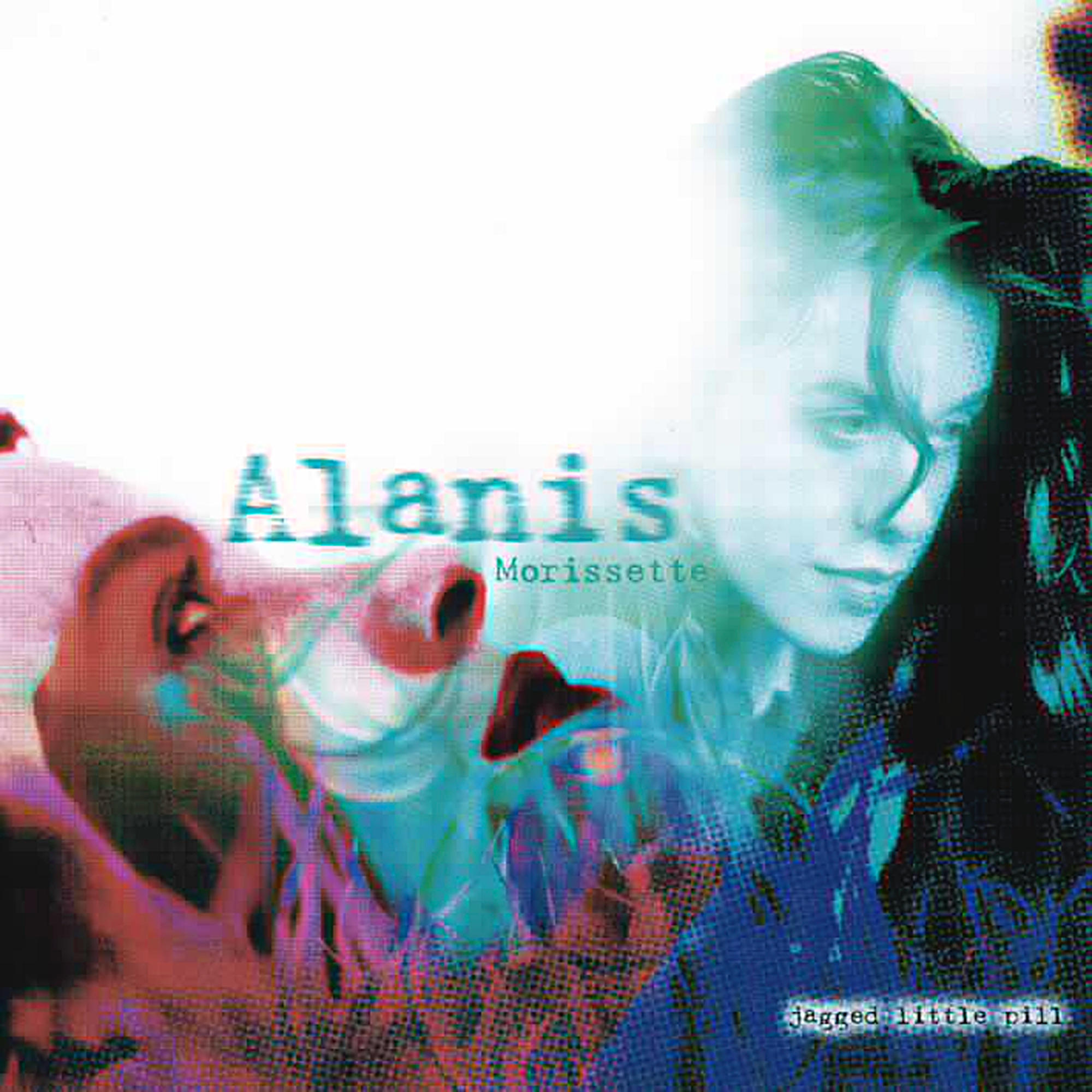 Albumcover von Alanis Morissette. Das Cover zeigt ihr Gesicht und der Albumtitel lautet Jagged Little Pill.