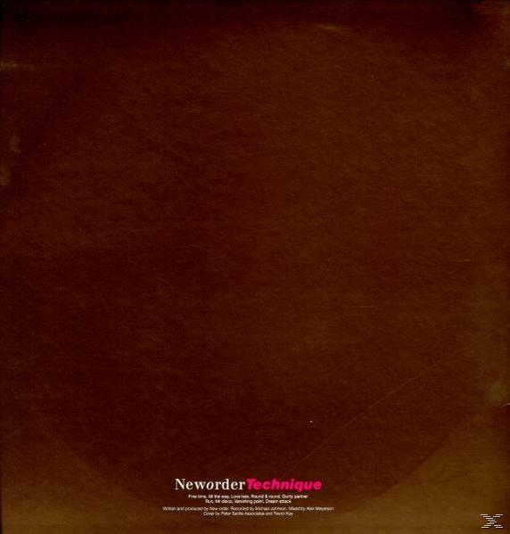 New Order Technique Album-Cover mit schattiertem Hintergrund und Text.